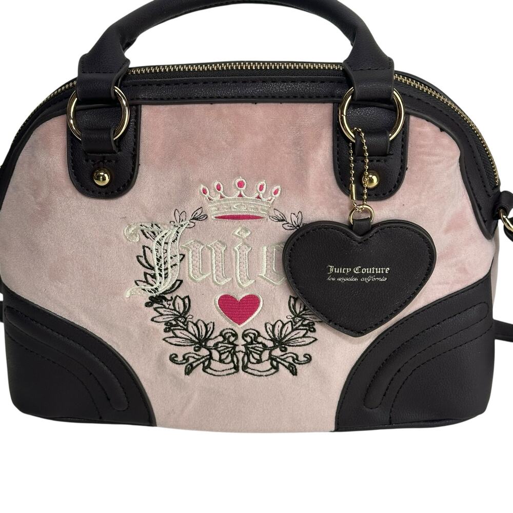 JUICY COUTURE Pink Urban Heritage Bowler Velour Crossbody Bag